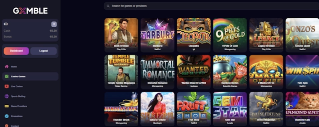 Image of Gxmble casino website