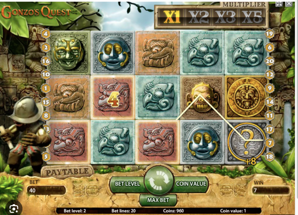 Image of Gonzo Quest slot in gameplay
